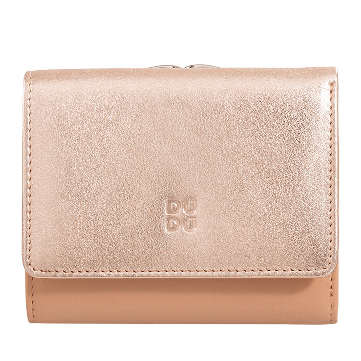 DuDu Portefeuille pour femme en cuir souple RFID, Porte-monnaie Clic Clac, Design compact, 8 poches porte-cartes