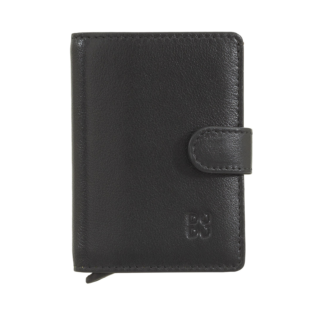 DUDU Portafoglio Portacarte Uomo in Pelle Protezione RFID, Piccolo Miniwallet con Cardprotector in Alluminio, Porta Banconote e Chiusura a Bottone