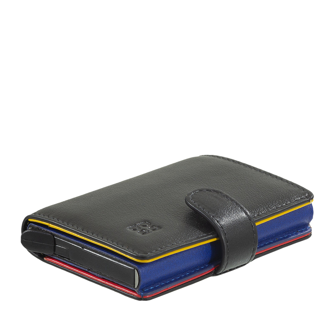 DUDU Portafoglio Portacarte Uomo in Pelle Protezione RFID, Piccolo Miniwallet con Cardprotector in Alluminio, Porta Banconote e Chiusura a Bottone