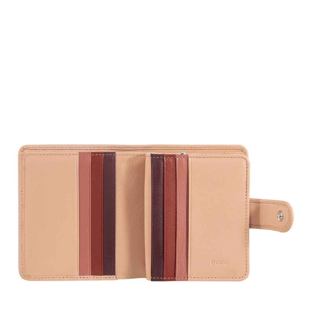 Dudu petit portefeuille en cuir avec porte à fermeture éclair, portefeuille compact de sacs à main avec fermeture de bouton, billets de banque, support de carte et protection RFID