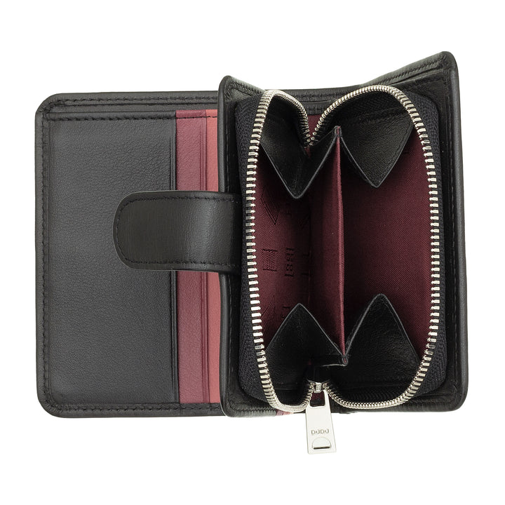 Petit portefeuille en cuir pour femme avec porte-monnaie à fermeture à glissière, Porte-monnaie compact avec fermeture à bouton, Porte-monnaie, Porte-cartes et Protection RFID