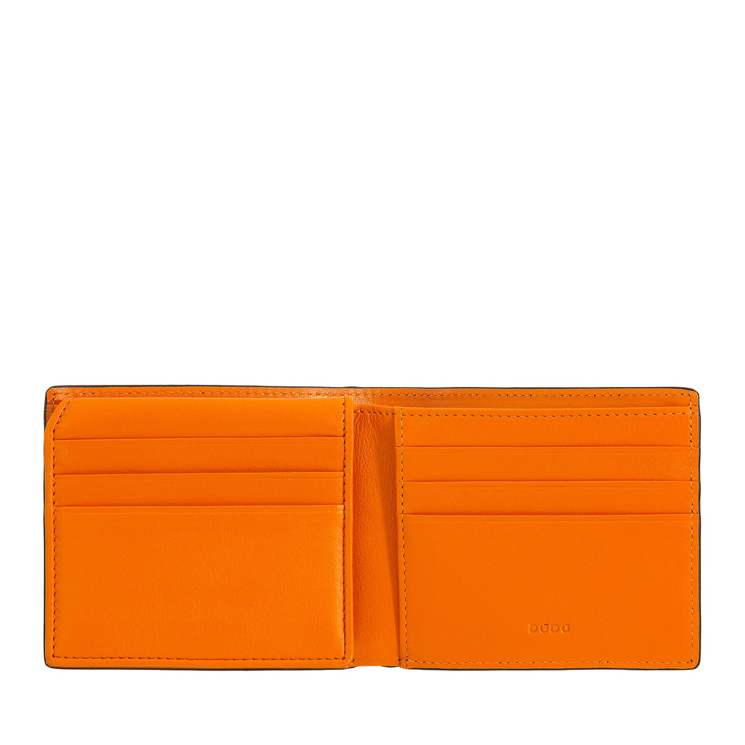 Dudu Small RFID Men's Portfolio en cuir imprimé, portefeuille de support de cartes avec rabat interne, sans porte d'entrée, poche avec rétine