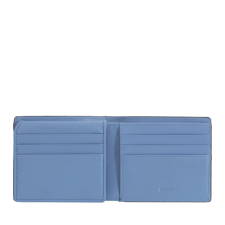 DUDU Small RFID men's portfolio in printed leather, cards holder wallets with internal flap, without front door, pocket with retina