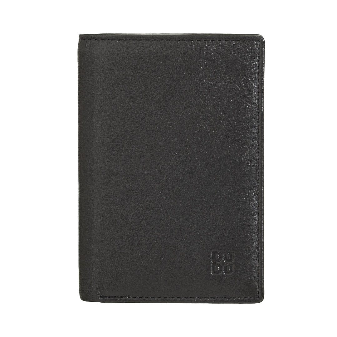 DUDU Men's Slim Leather Wallet, Small and Thin Design, Money and Card Card Holder, Compact Wallet with Flip and Window