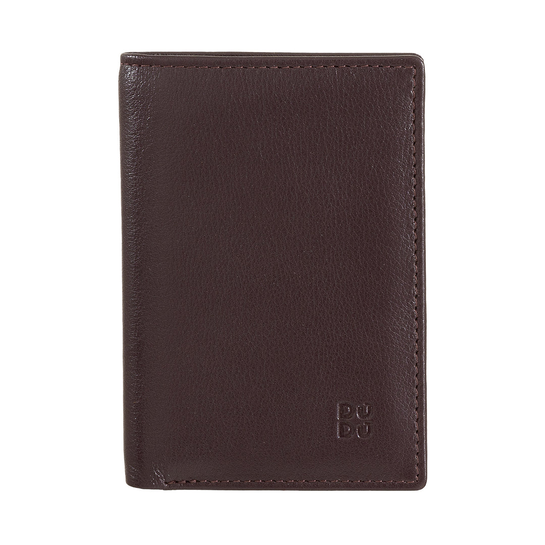 DUDU Men's Slim Leather Wallet, Small and Thin Design, Money and Card Card Holder, Compact Wallet with Flip and Window