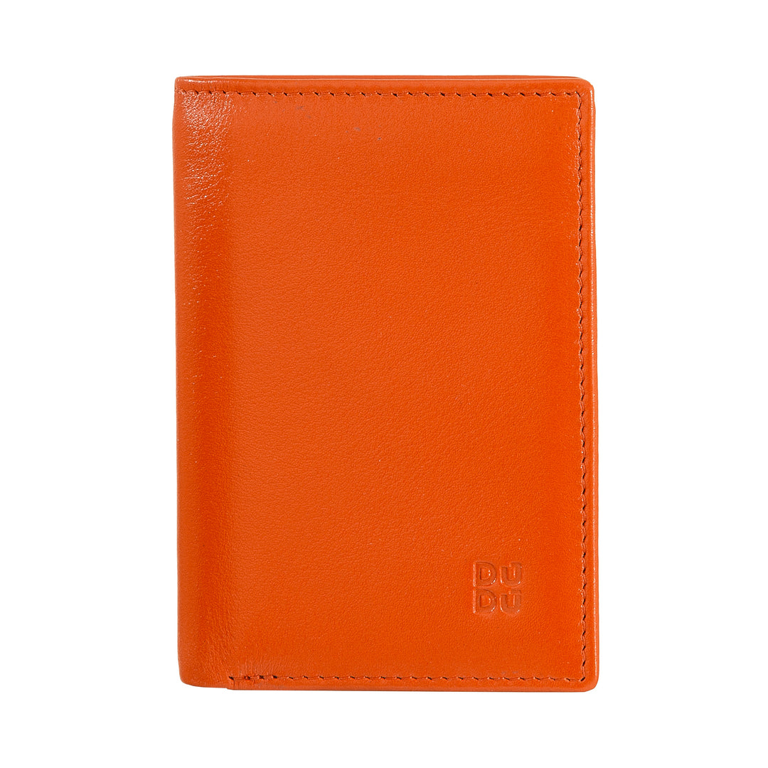 DUDU Men's Slim Leather Wallet, Small and Thin Design, Money and Card Card Holder, Compact Wallet with Flip and Window