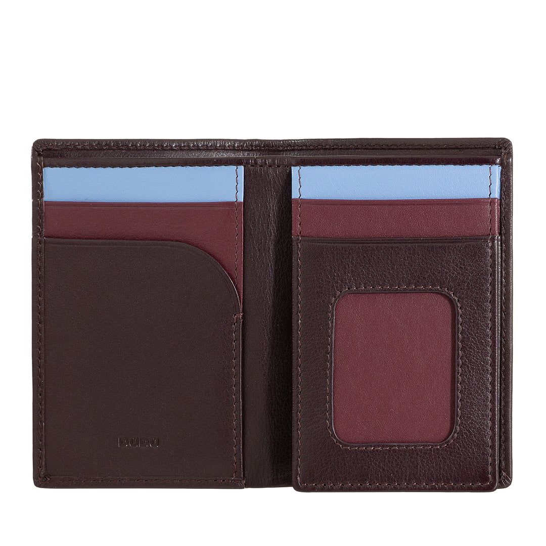 DUDU Men's Slim Leather Wallet, Small and Thin Design, Money and Card Card Holder, Compact Wallet with Flip and Window