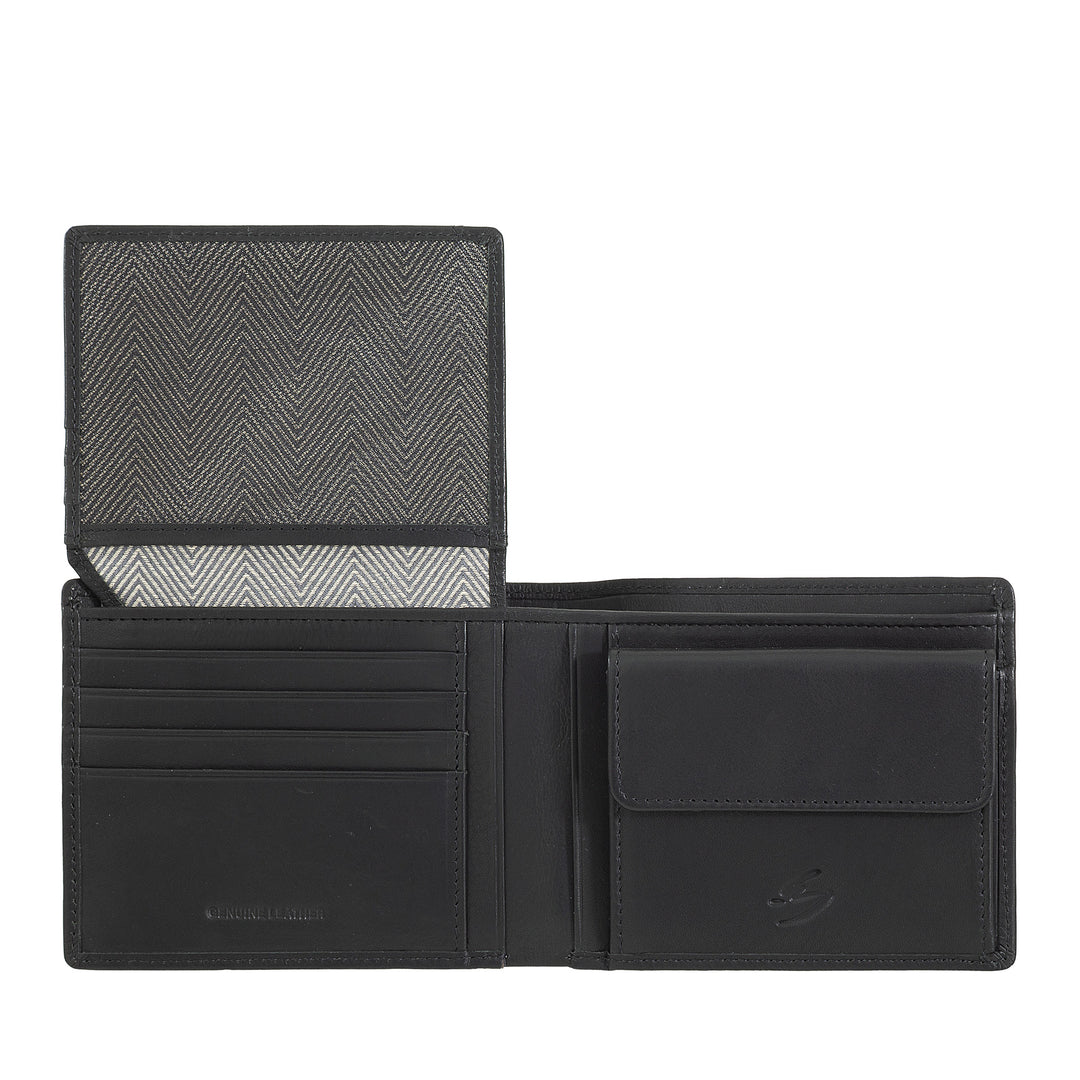 Nuvola Pelle Portafoglio Uomo in Pelle con Portamonete – Elegante Portafogli Classico con Scomparti Porta Carte, Tasca a Retina e Doppio Vano Banconote