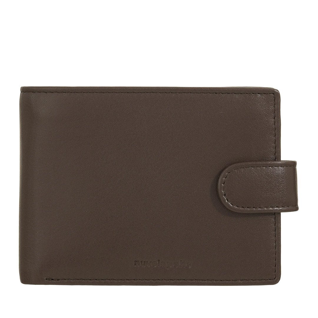 Nuvola Pelle Portefeuille en cuir pour homme avec fermeture à bouton externe – Portefeuille avec porte-monnaie et porte-cartes, fermeture éclair interne