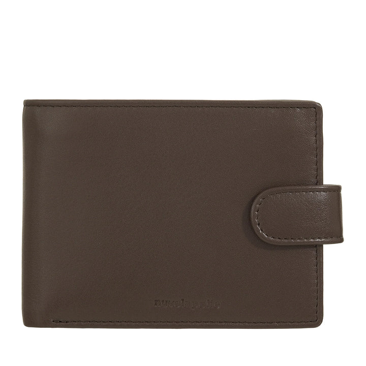 Nuvola Pelle Portefeuille en cuir pour homme avec fermeture à bouton externe – Portefeuille avec porte-monnaie et porte-cartes, fermeture éclair interne