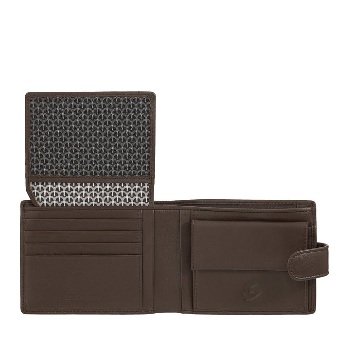 Nuvola Pelle Portefeuille en cuir pour homme avec fermeture à bouton externe – Portefeuille avec porte-monnaie et porte-cartes, fermeture éclair interne