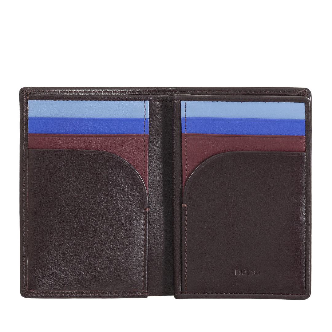 DUDU Men's Wallet RFID Blocking Leather, Bifold Small Pocket Wallet with Window ID, 9 Credit Card Holder, Banknote Holder