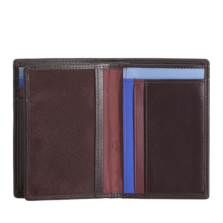 DUDU Men's Wallet Rfid Blocking in Leather, small Bifold Pocket Wallet with ID Window, 9 Credit Card holders, Banknotes holder