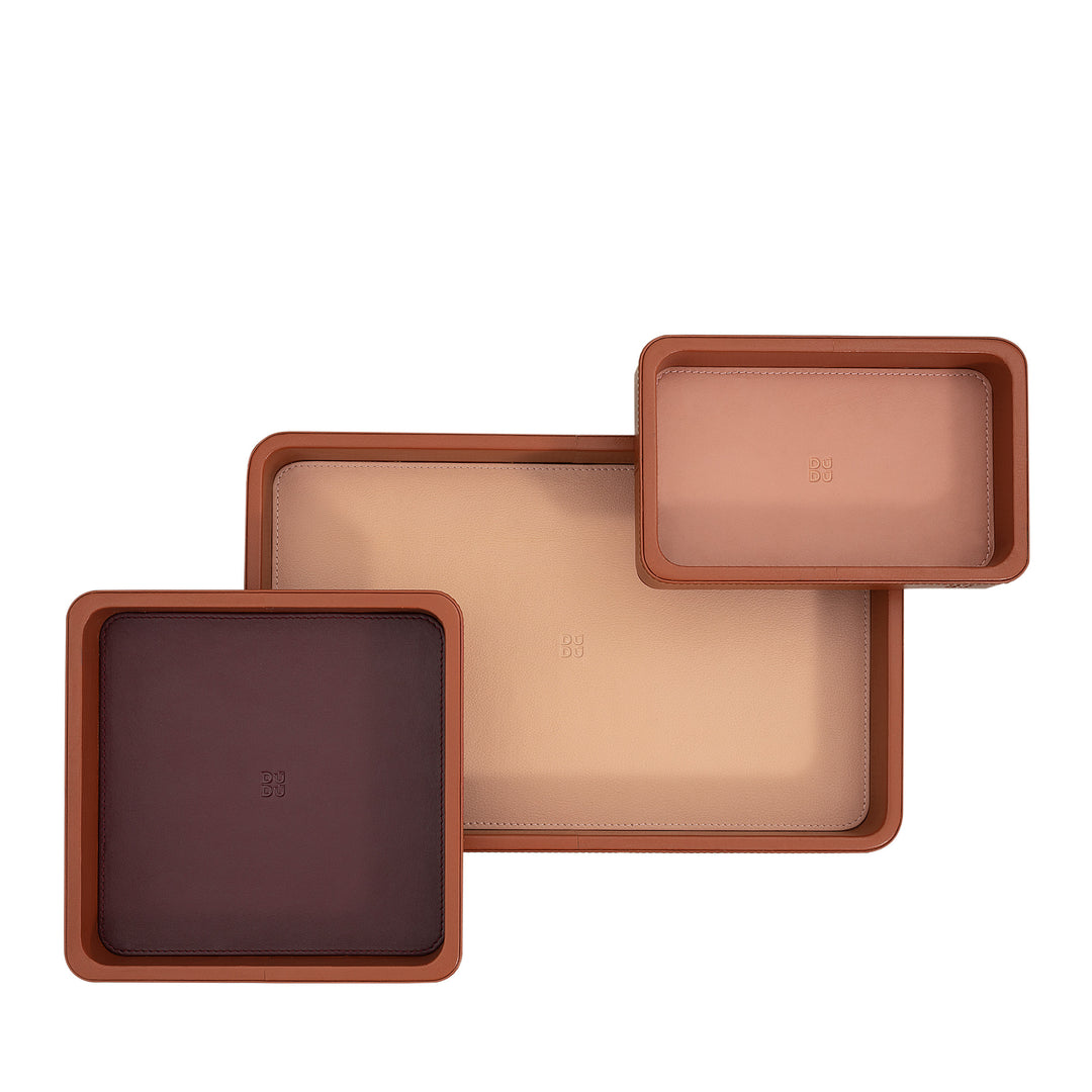 DUDU Set mit 3 Taschenablagen aus Leder, Tischablage für Zuhause, Schreibtisch, Büro, Schlüsselhalter, Münzen, Telefon