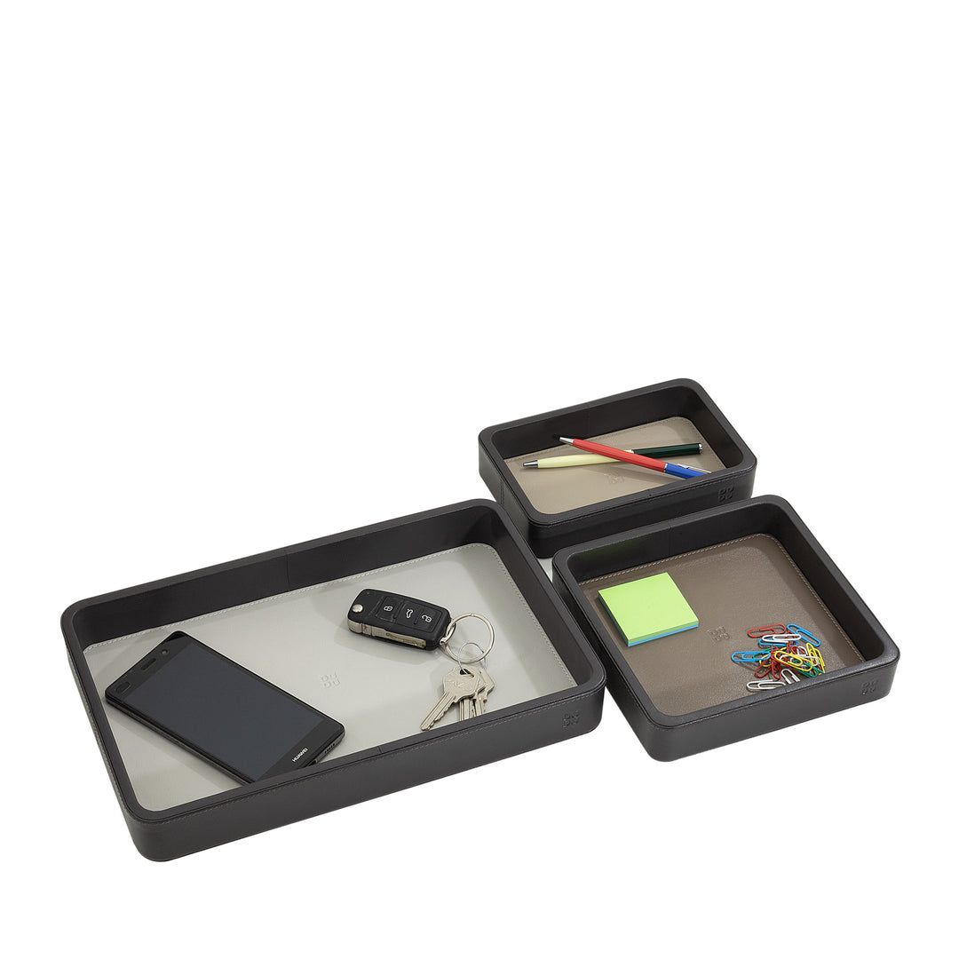 DUDU Set mit 3 Taschenablagen aus Leder, Tischablage für Zuhause, Schreibtisch, Büro, Schlüsselhalter, Münzen, Telefon