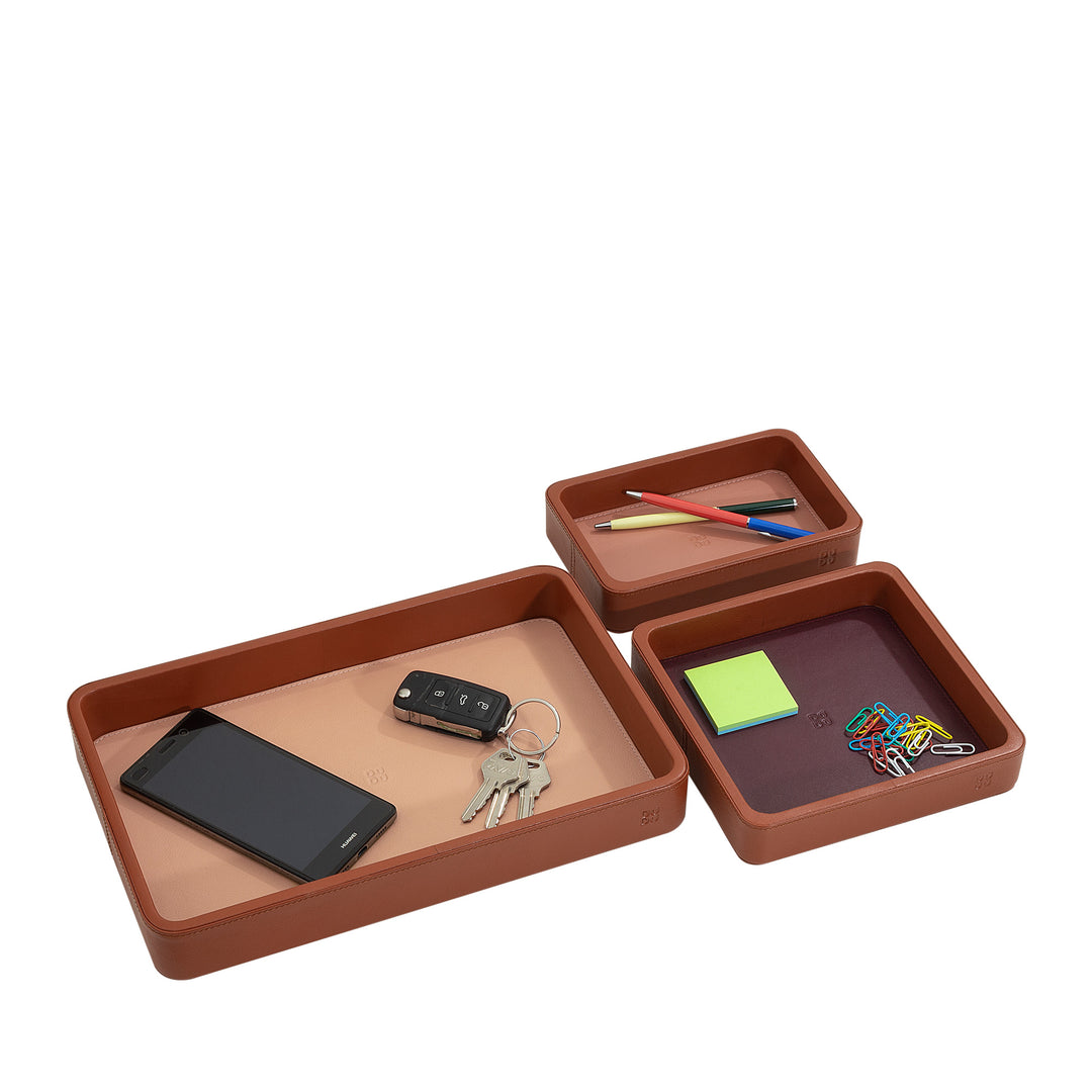 DUDU Set mit 3 Taschenablagen aus Leder, Tischablage für Zuhause, Schreibtisch, Büro, Schlüsselhalter, Münzen, Telefon
