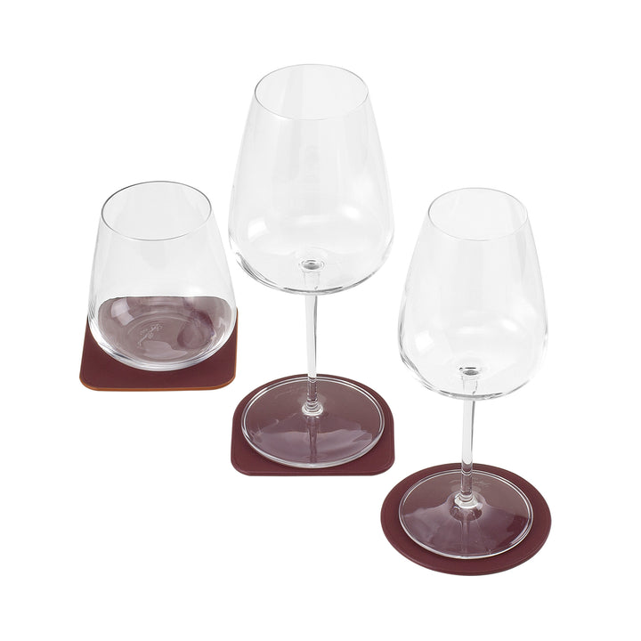 DUDU-Set mit 3 Untersetzern aus weichem farbigem Leder, doppelseitig, runde quadratische Form, 9,5 x 9,5 cm, elegantes Design