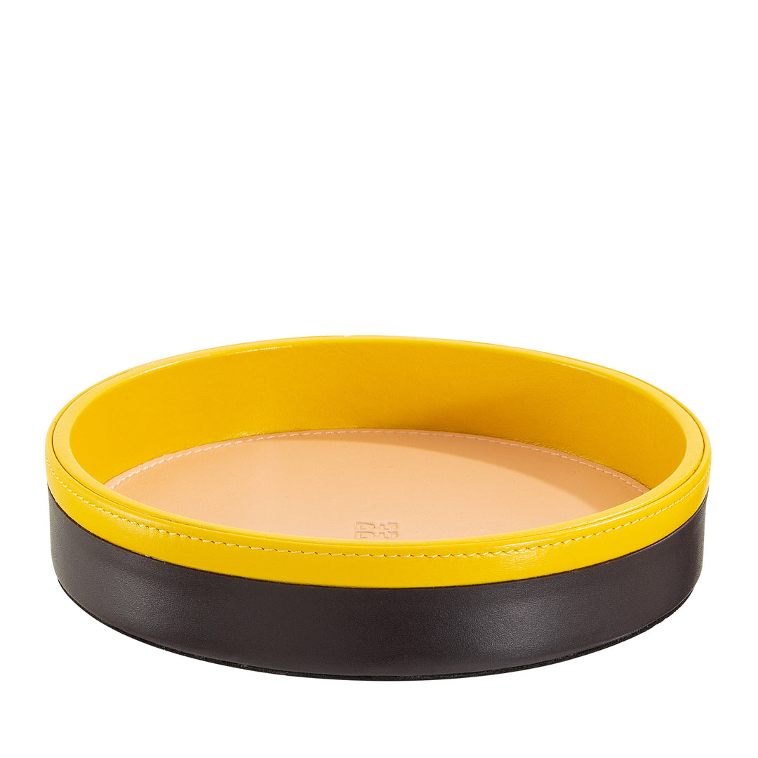 DUDU Rundes Taschentablett für den Eingangsbereich aus Leder, kleines 16 cm großes mehrfarbiges Design-Tablett, Heimdekorationsobjekt