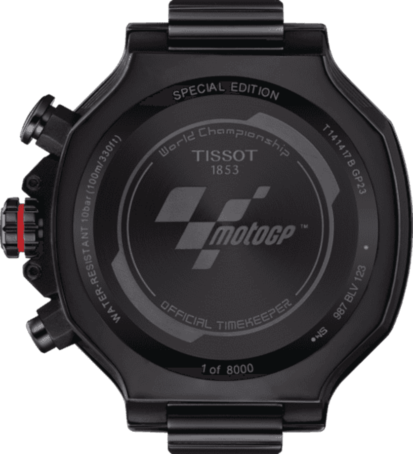 Tissot orologio T-Race MotoGP Chronograph 2023 Limited Edition 8000 pezzi 45mm nero acciaio finitura PVD nero quarzo T141.417.37.057.01 - Capodagli 1937