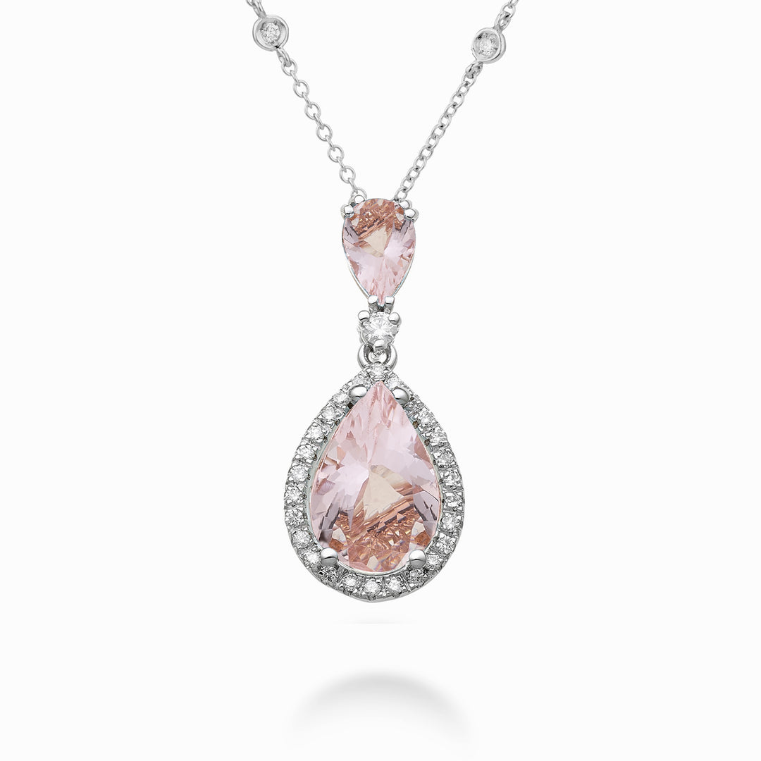 Golay necklace drop morganites 8x6 and 6x4 and diamonds PCLC209DMO68-23250110100