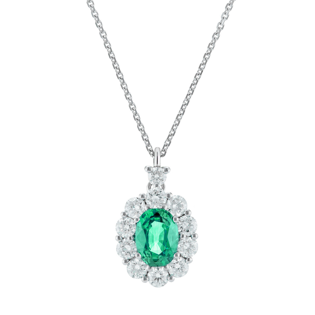 Golay oval emerald necklace 7x5 and diamond outline PCL045DISM1-26111110424