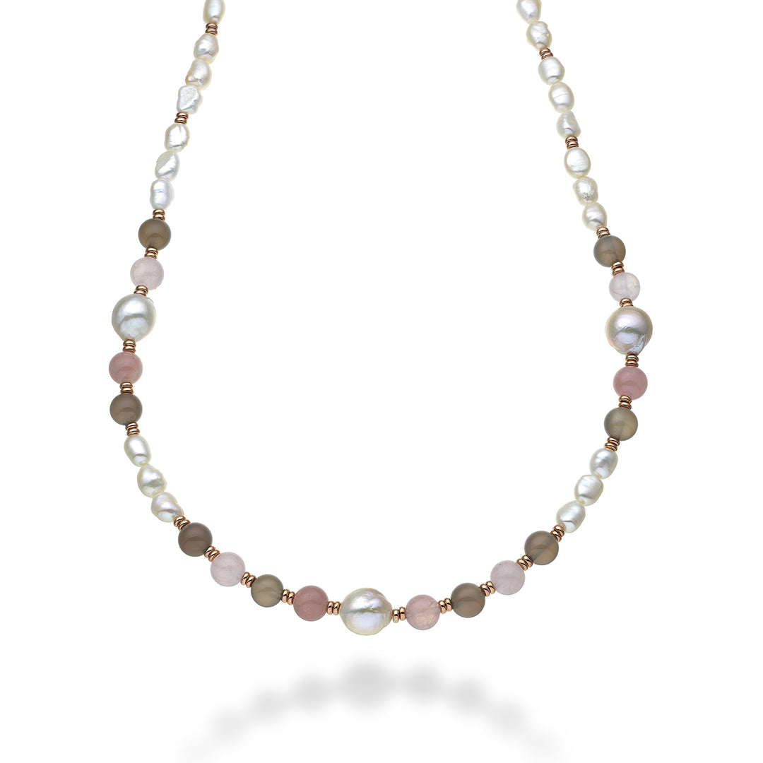 Mikiko cl ag925 fw bar 6/7 nucl.11/12 opale rose et agate grise 8mm 60 cm MC7133A3OPALEROSA