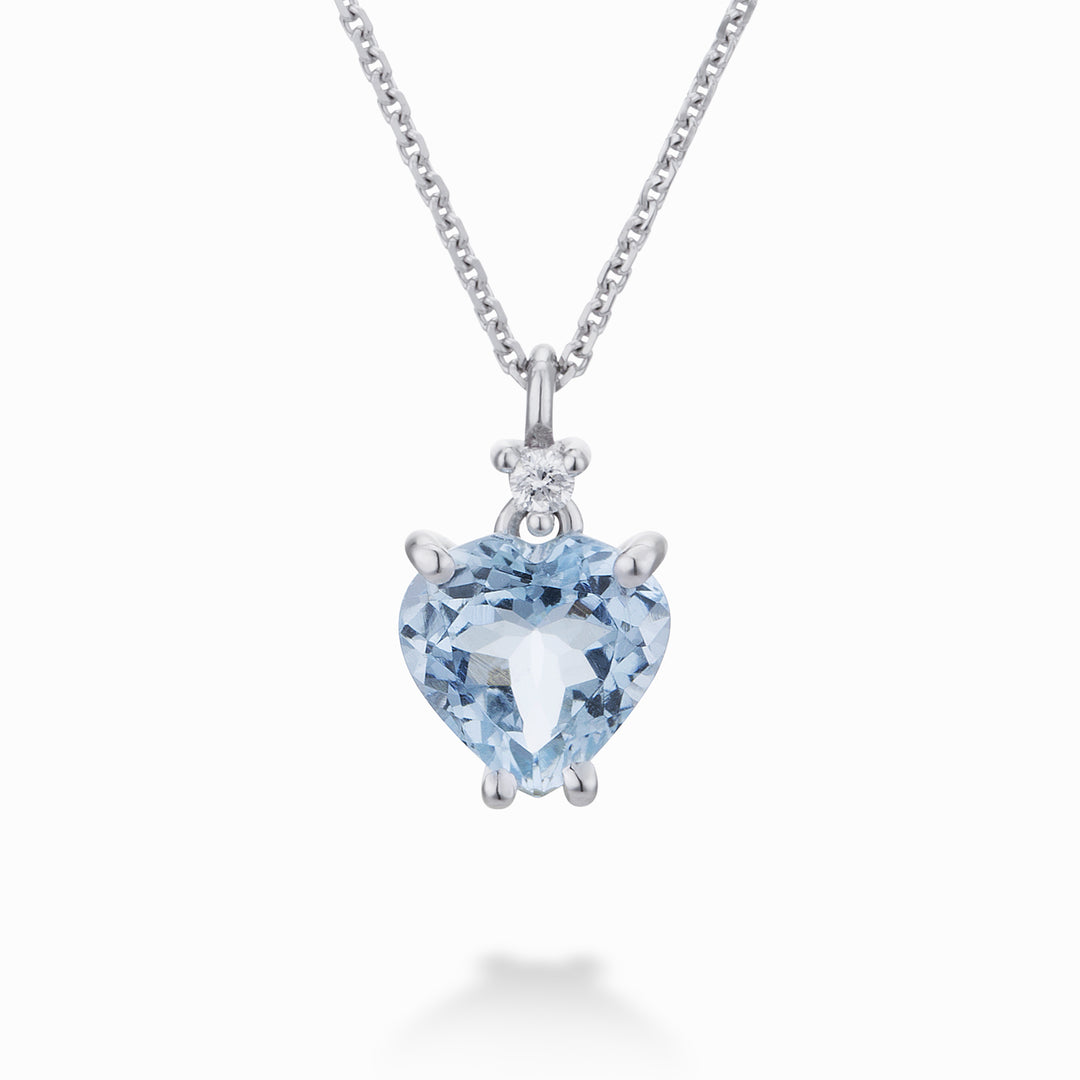 World Diamond Group Aquamarin-Herz-Anhänger-Halskette 8x8 und Diamant PCL198DIAQ88-22248110004