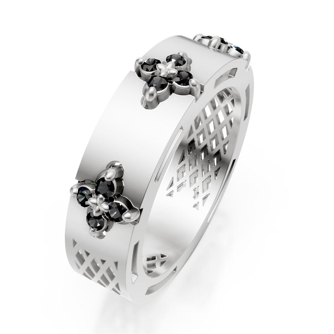 Golay half round band ring satin d.black white AFFI04BKSB
