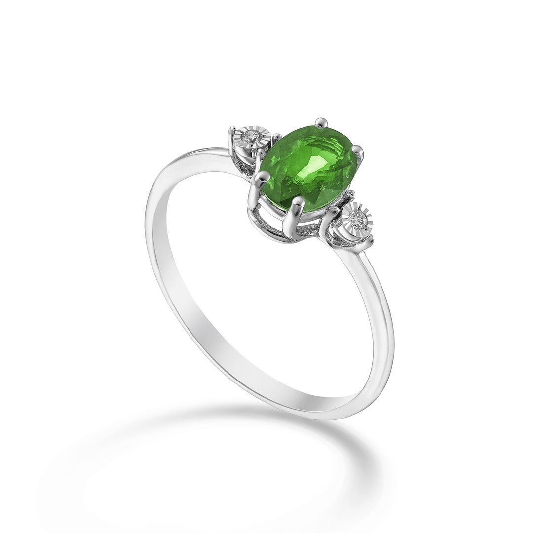 Nihama an 18k smeraldo ovale 7x5 e diamantini laterali NA5213O4BE