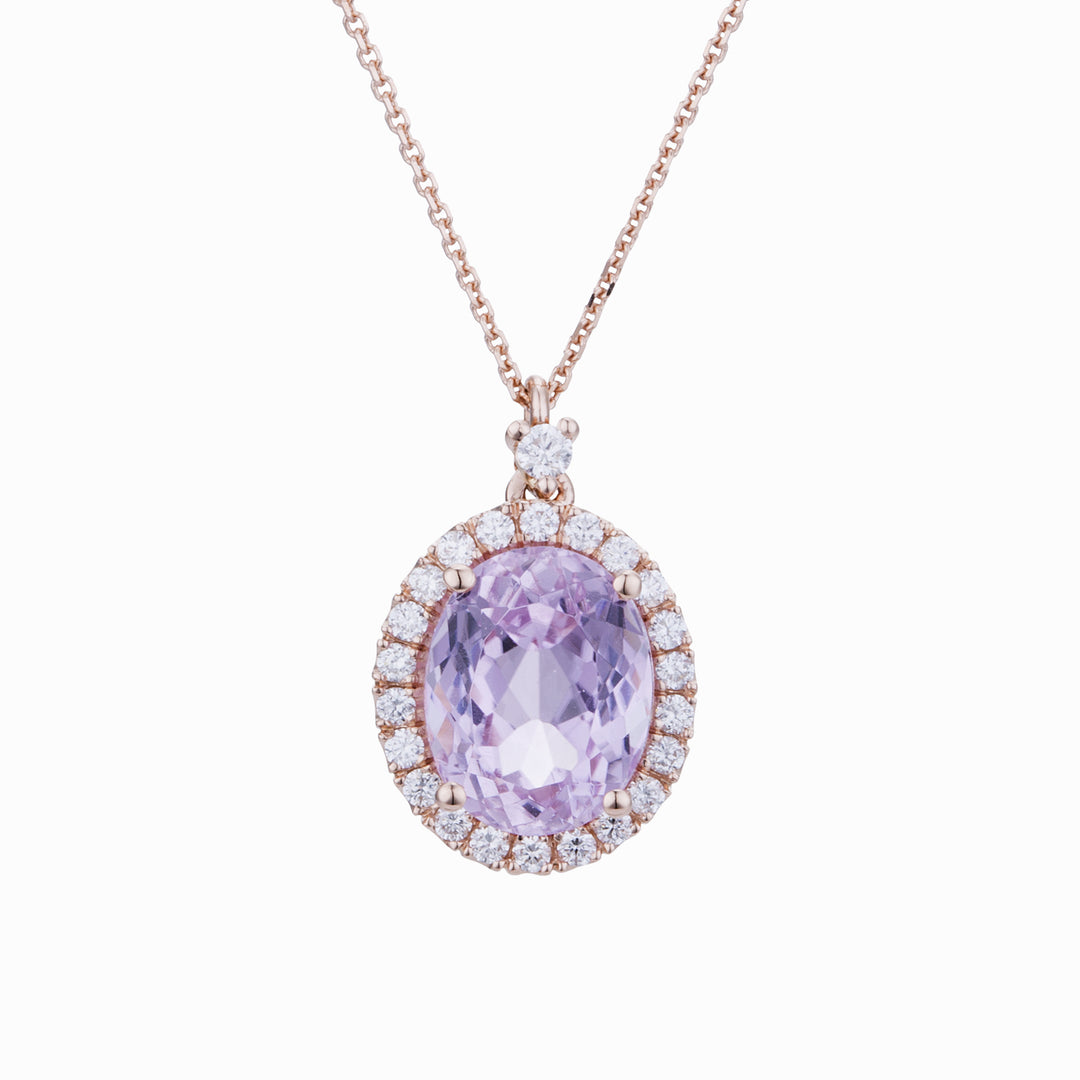 World Diamond Group collana kunzite ovale 7x5 e contorno diamanti PCL070DIKZ3-23166110356