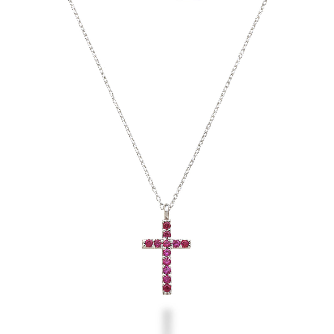 Nihama cl 18k Kreuz Größe 3 (1,4 cm) Weißgold mit Rubinen 0,15 ct NDCRO3O4RBR