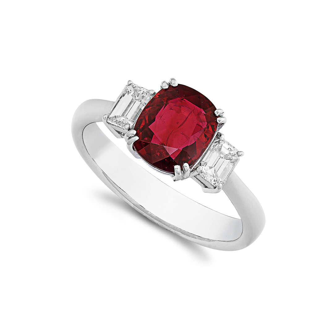 World Diamond Group ruby ring gubelin cushion 8x7 and lat baguette ACLCS003DIRU78-23076110145