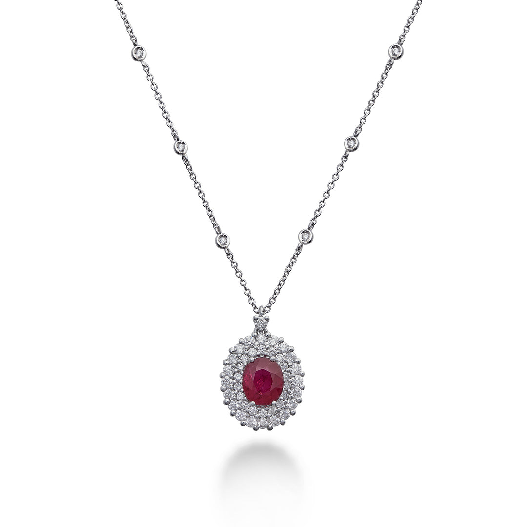 Collier rubis ovale Golay 7x5 avec double contour PCL128DIRU57-22129110060