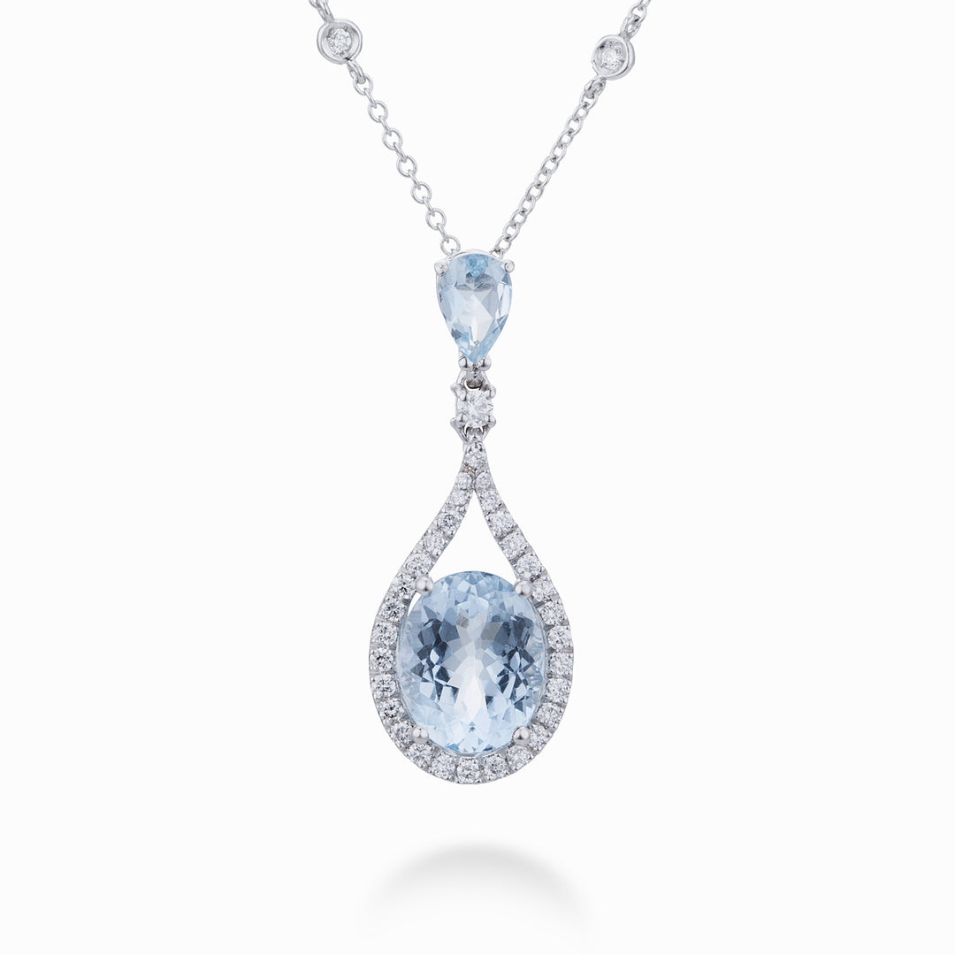 World Diamond Group collana acquamarina ovale 10x8 e goccia 6x4 +diam PCLC149DAQ810-22315110033