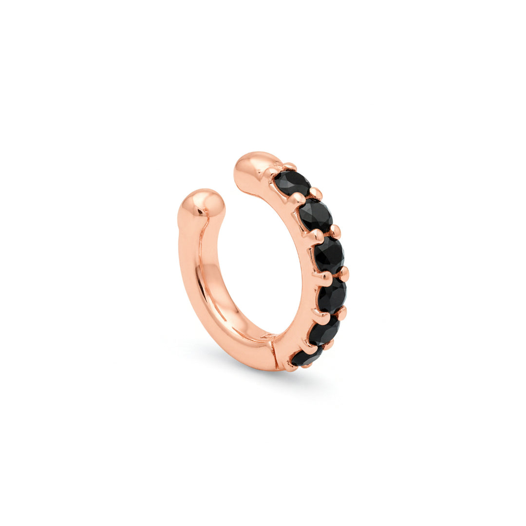 Nihama oder Ohrklemme aus 9 Karat Feder mit sechs schwarzen Diamanten, in Roségold NXDOEC780R3BK030