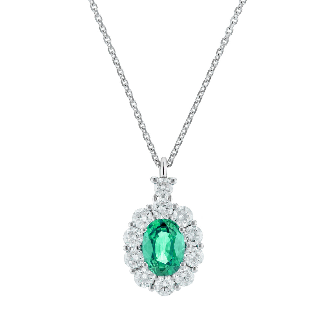 Golay oval emerald necklace 6x5 and diamond outline PCL043DISM1-26111110417