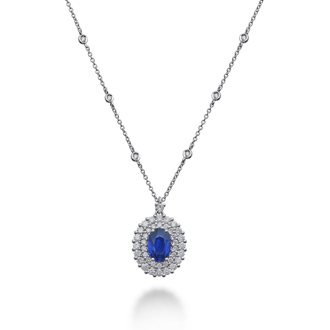 Golay oval sapphire necklace 7x5 with double contour PCL128DIZB57-22129110064