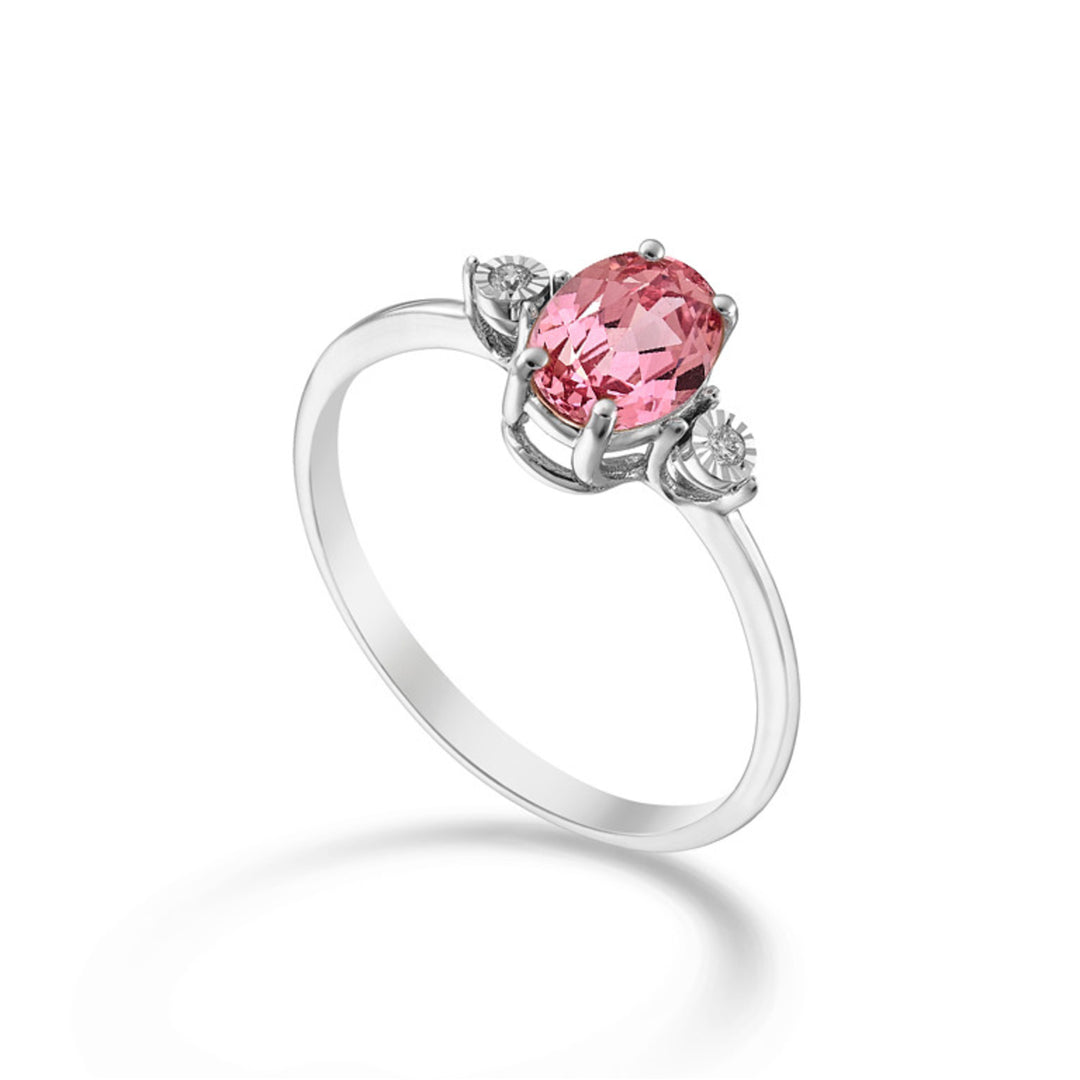 Mikiko an 18k oval pink sapphire 7x5 and side diamonds MA5213O4ZFRP