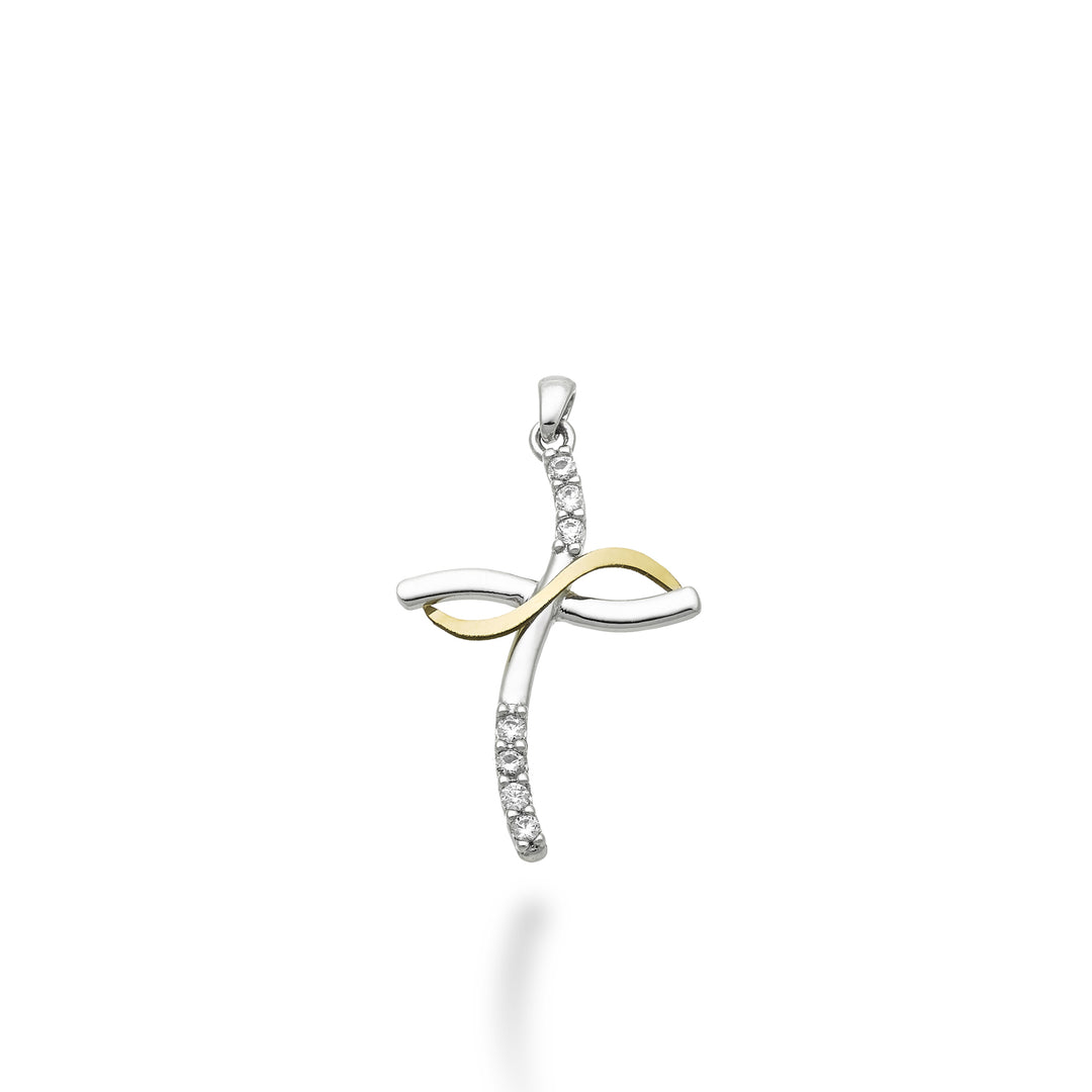 Nihama Pe 18 Karat 0,07 ct Weiß-/Gelbgoldkreuz 1,9 cm NP5013O7BR007