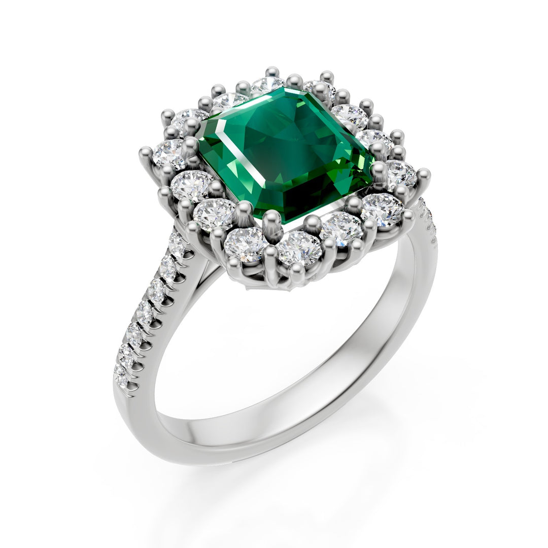 Bague Golay oct émeraude 8x8 avec contour 14 diamants ACLC629DSM88-25322110206
