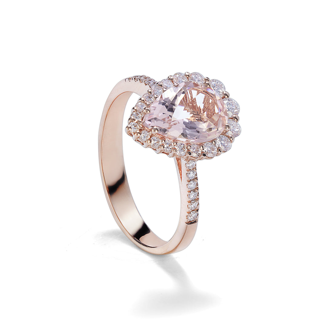 World Diamond Group anello morganite goccia 10x7 e contorno diamanti ACLC117DIMO2-23038110043