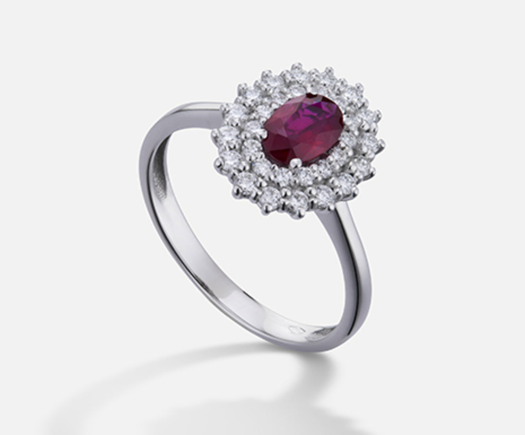 Nihama ein 18k Rubin n. Oval 6x4 ct.0,52 Durchmesser ct.0,37 NA5116O4RBN052