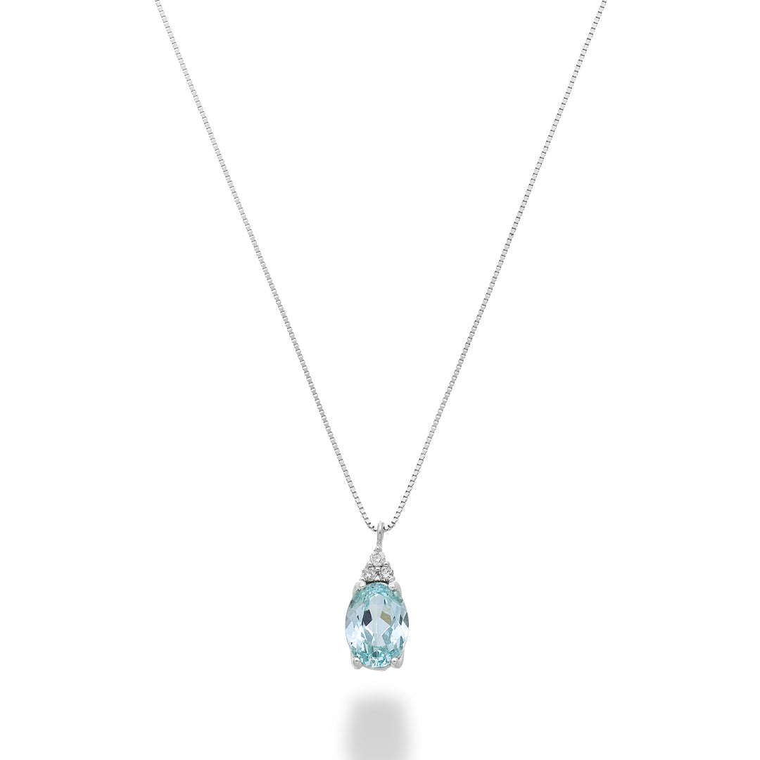 Tourmaline paraiba ovale Mikiko cl 18 carats 7x5 avec trois diamants MD5189O4PAR