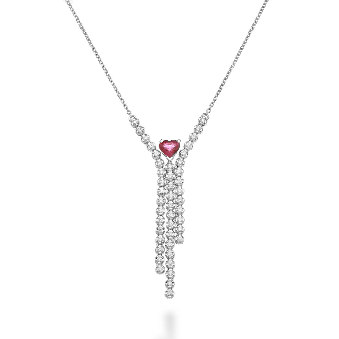 Golay 3 row choker with central heart ruby 6x5 GMPF013CUDIRU-24254110140