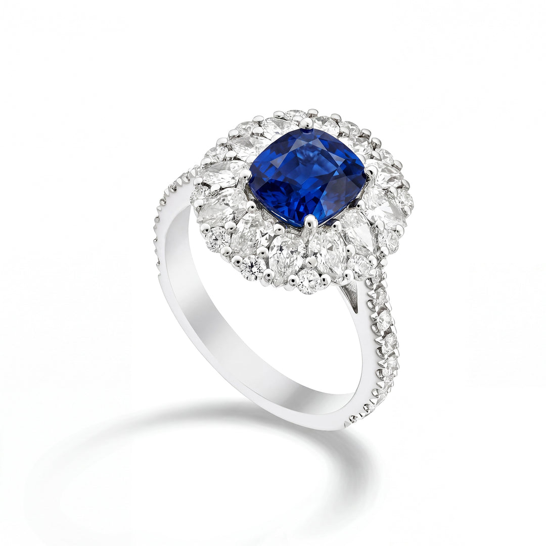 Bague saphir coussin Golay 8x7 contour gouttes et rond APU507DZB-24358110009