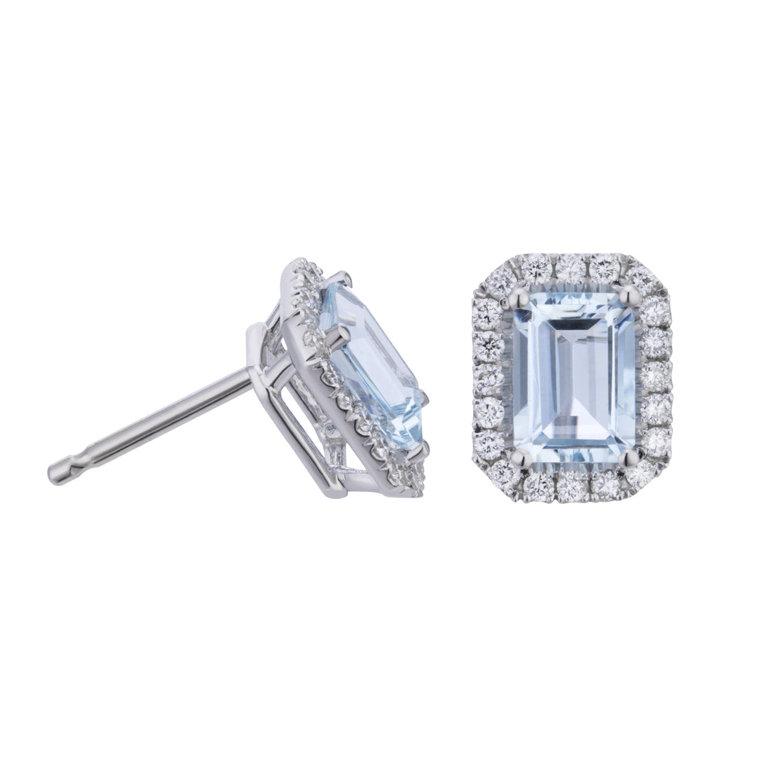World Diamond Group 8x6 achteckige Aquamarin- und Diamantohrringe OCL072DIAQ4-23194110122