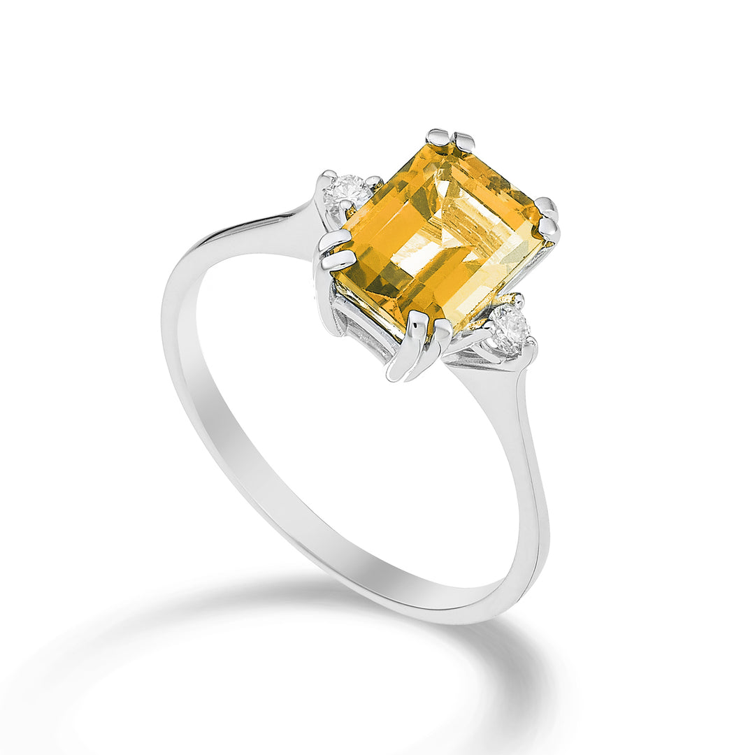 Mikiko, ein achteckiger Citrin aus 18 Karat, 8 x 6 ct., 1,30 Durchm. ct.0,06 MACL090DICITR3O4
