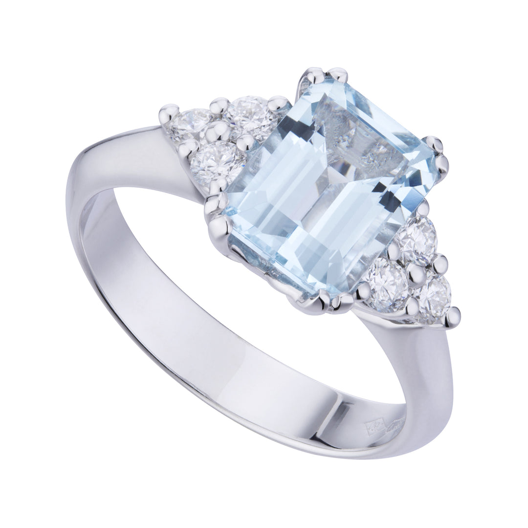 Bague aigue-marine octogonale World Diamond Group 9x7 et diamants lat ACLC059DIAQ3-23165110013