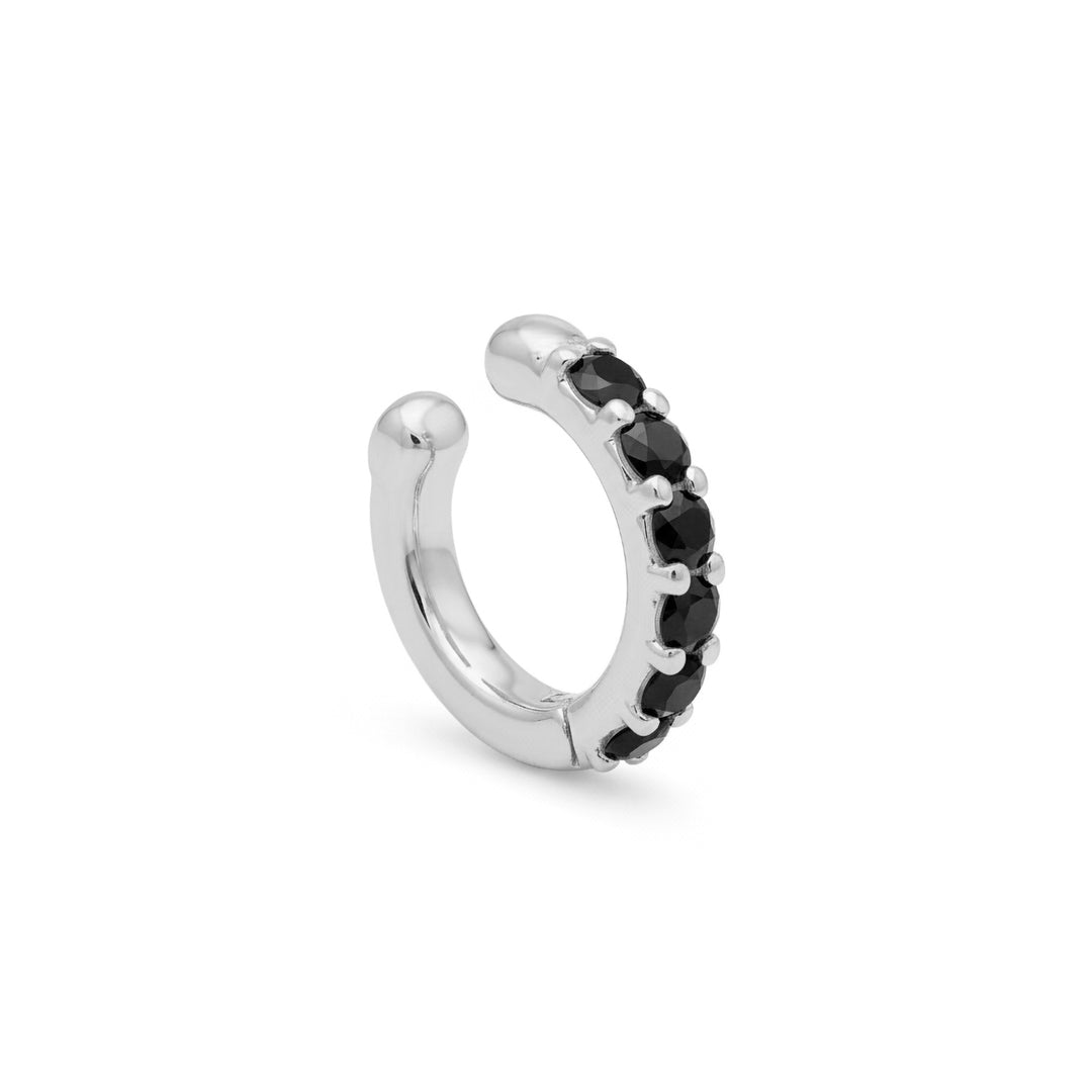 Nihama or ear cuff a molla 9kt con sei diamanti black, in oro bianco NXDOEC780R4BK030