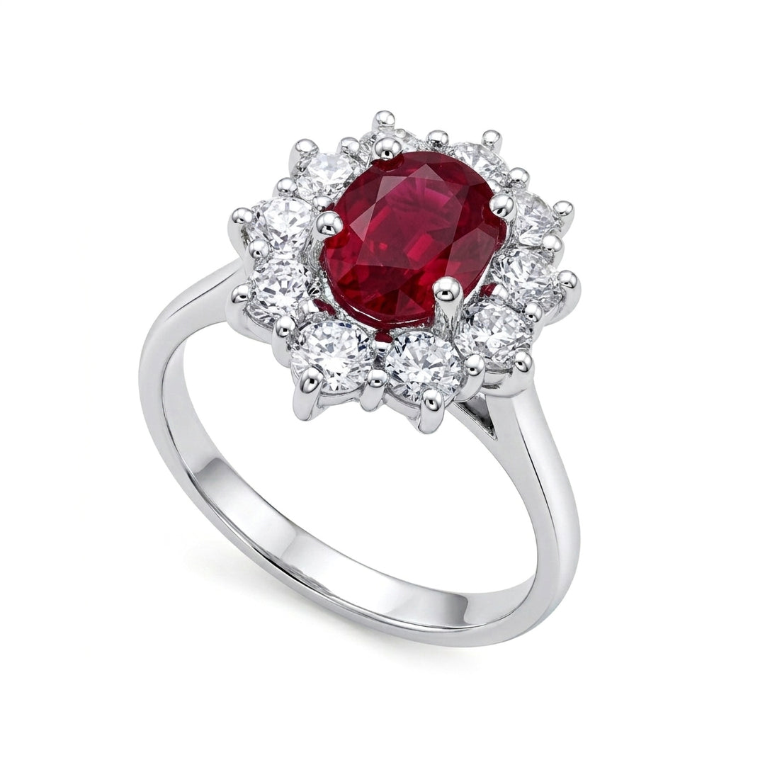 Golay ovaler Rubinring 6x4 Kontur 10 Diamanten ACLC102DIRU46-25322110220